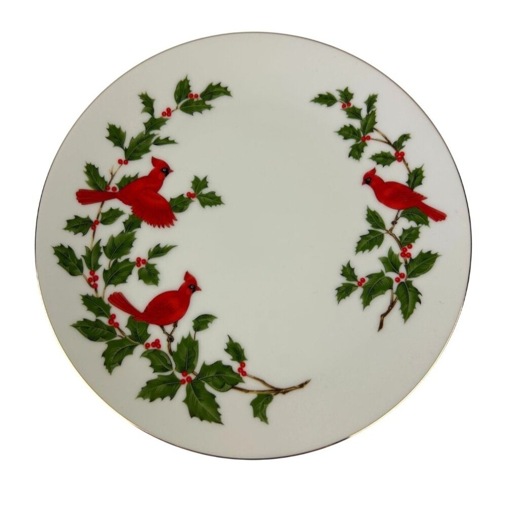 Lefton China Vintage Cardinal Bird Holly Ivy Christmas Holiday Plate Japan 1984